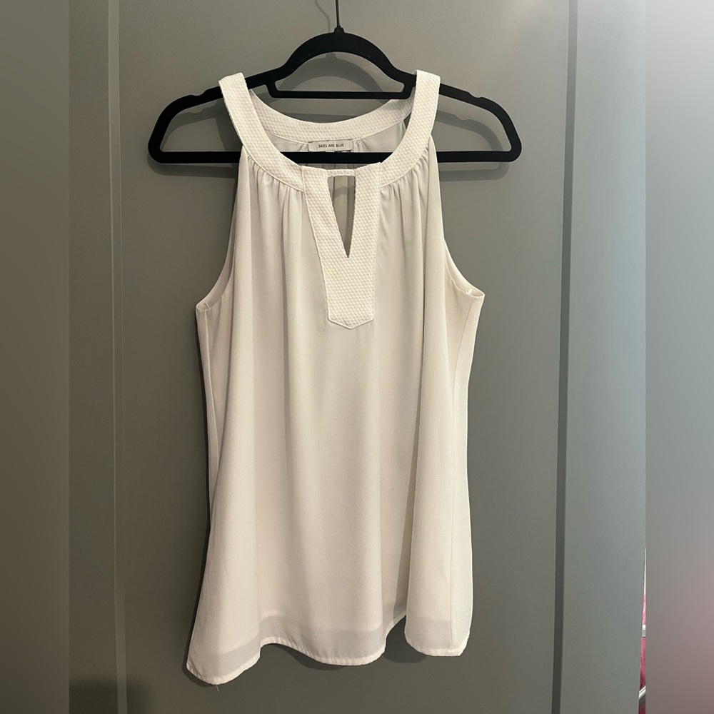 Skies Are Blue White sleeveless Top with Split Neckline